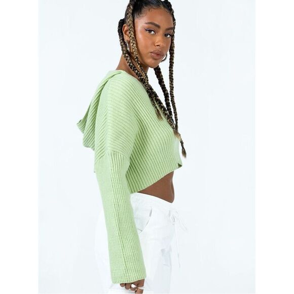 Princess Polly Women's Green V-Neck Cropped Sweater Size M/L - Picture 3 of 8